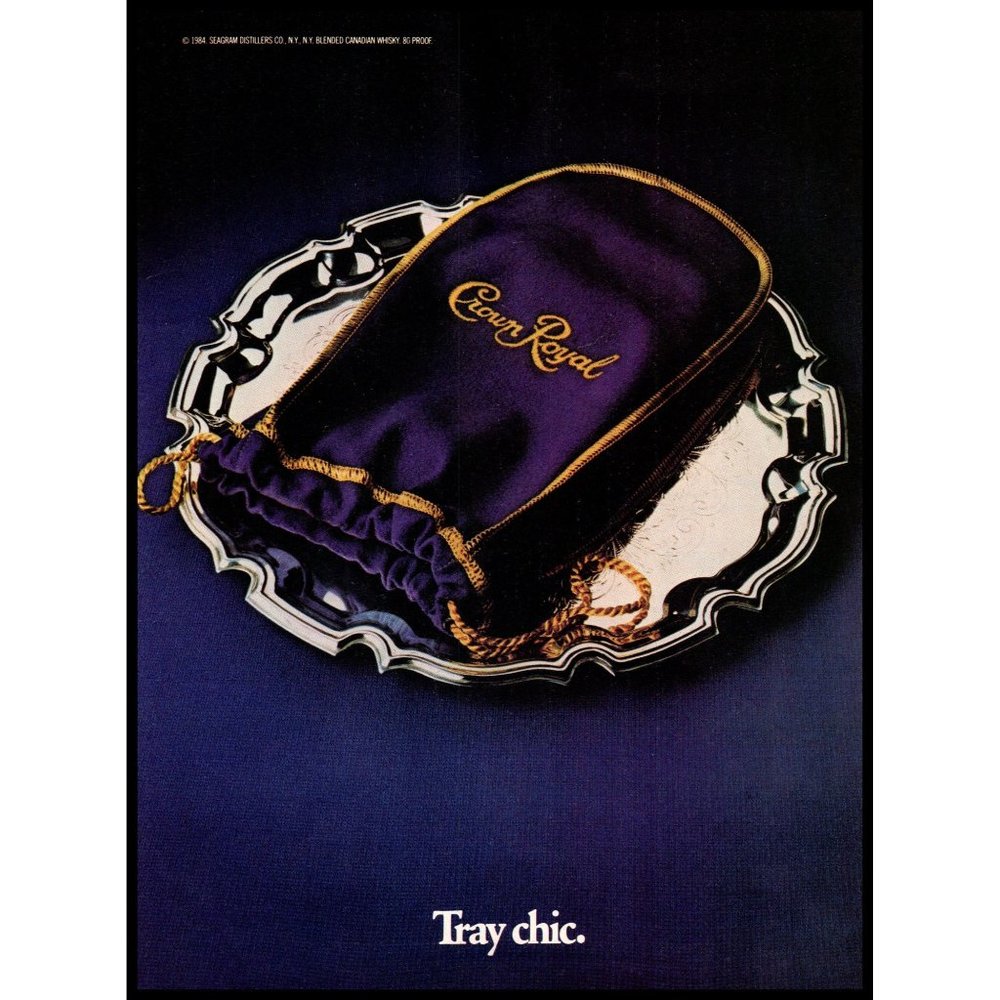 1984 Crown Royal Canadian Whisky Vintage Print Ad Silver Platter Tray Chic Photo